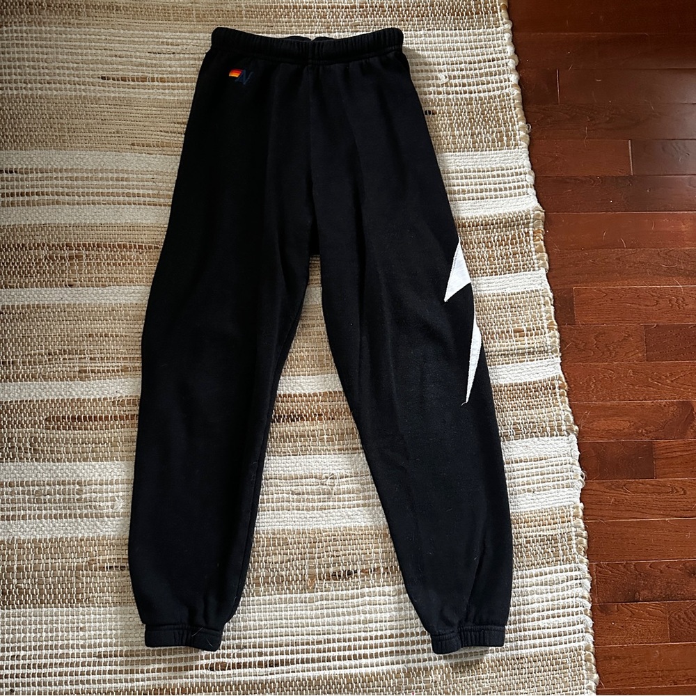 Aviator Nation Black Sweatpants with White Chevron Detail